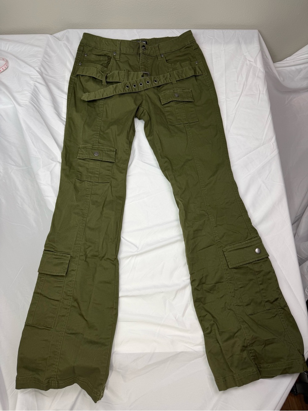 Hot Topic Olive Green Cargo Flare Pants with Belt